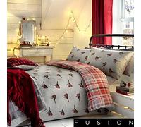 Fusion Robin Brushed Cotton Duvet Cover Set Double Bed Size in Red & Grey