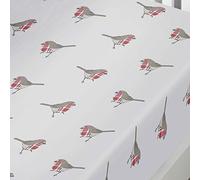 'Robin' Winter Festive 100% Brushed Cotton Fitted Bed Sheet Dreams & Drapes Red Double Fitted
