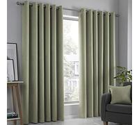 Fusion Sage Green Thermal Eyelet Curtains - W90 x L72" (229x183cm) - 2 Panels - Strata Collection - Room Darkening Drapes for Bedroom & Living Room - Door Curtains