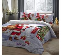 Fusion - Santa in the Snow Duvet Cover - Double Bedding Size (200 x 200cm) - 2x Pillowcases Included - Easy Care Father Christmas & Snowman Duvet Cover - Traditional Christmas Bedding