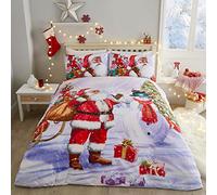 Fusion - Santa in the Snow Duvet Cover - Single Bedding Size (140 x 200cm) - 1x Pillowcase Included - Easy Care - Father Christmas & Snowman Duvet Cover - Traditional Christmas Bedding