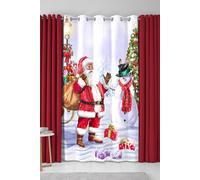 Fusion 'Santa & Snowy' Christmas Scene Eyelet Single Panel Door Curtain | Size: 137 cm width x 213 cm drop Fusion Multicolor 137 cm width x 213 cm drop