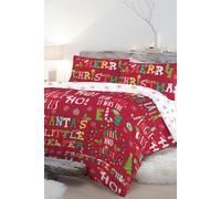 Fusion 'Santa's Little Helper' Text Crazy Festive Print Duvet Cover Set in Red | Size: King Fusion Red King