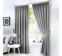 Fusion - Silver Grey Blackout Curtains W90 x L90" (229 x 229cm) - Pencil Pleat Curtains in Light Grey - 2x Panels - Thermal Curtains for Bedroom & Living Room - Pleated Curtains and Drapes in Silver