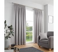 Fusion Silver Pencil Pleat Curtains W66 x L72 (168x183cm) - 2 Panels - 100% Cotton - Thermal Soundproof Drapes for Bedroom & Living Room - Light Grey Window Treatment - Strata Collection