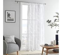 Fusion Single Net Curtain, 140x228cm (55" Width x 90" Drop), Voile, Leaf Print, Grey Sheer for Bedroom/Living Room, Matteo Collection
