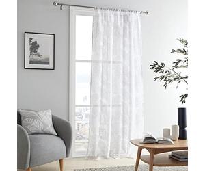 Fusion Single Net Curtain, 140x228cm (55" Width x 90" Drop), Voile, Leaf Print, Grey Sheer for Bedroom/Living Room, Matteo Collection