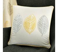 'Skandi Leaf' 100% Cotton Skandi Leaf Print Filled Cushion Fusion Yellow 43cm x 43cm