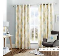 Fusion - Skandi Leaf - 100% Cotton Lined Eyelet Curtains - 46 Width x 72 Drop (117 x 183cm) in Teal