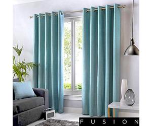 Fusion - SNEDE90906LUU Sorbonne - 100% Cotton Pair of Eyelet Curtains - 90" Width x 90" Drop (229 x 229cm) in Duck Egg