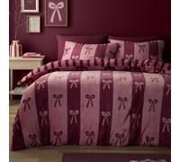 Fusion Snug Bows Berry Duvet Cover Set Single - Stripe Maximalist Bedding - Soft Touch Polyester - Includes 1 Duvet Cover (140 x 200cm) & 1 Pillowcase - Berry Stripe Bedroom Set