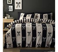 Fusion Snug Bows Monochrome Duvet Cover Set Single - Stripe Maximalist Bedding - Soft Touch Polyester - Includes 1 Duvet Cover (140 x 200cm) & 1 Pillowcase - Monochrome Stripe Bedroom Set