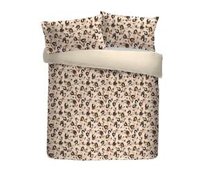 Fusion Snug - Cosy Leopard - Sherpa Reverse Duvet Cover Set - Double Bed Size in Natural