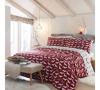 'Dudley Dog Love' 100% Brushed Cotton Duvet Cover Set Fusion Red King
