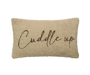 Fusion Snug Rectangular Cushion, Boucle Tufted with 'Cuddle Up' Embroidery, Living Room Decor, 1 Piece, 30 x 50 cm, Natural, 100% Recycled Polyester