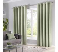 Fusion Sorbonne 100% Cotton Eyelet Lined Curtains, Green, 66 x 72 Inch
