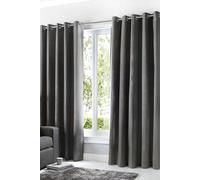 Fusion 'Sorbonne' 100% Cotton Light Filtering Plain Dyed Eyelet Curtains in Charcoal | Size: 168 cm width x 137 cm drop Fusion Charcoal 168 cm width x 137 cm drop