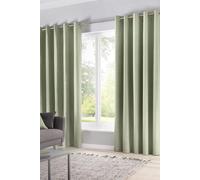 Fusion 'Sorbonne' 100% Cotton Light Filtering Plain Dyed Eyelet Curtains in Green | Size: 117 cm width x 137 cm drop Fusion Green 117 cm width x 137 cm drop