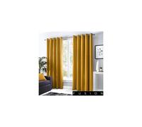 Fusion - Sorbonne - 100% Cotton Pair of Eyelet Curtains - 90" Width x 72" Drop (229 x 183cm) in Ochre