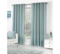 Fusion - Sorbonne - 100% Cotton Pair of Eyelet Curtains - 46" Width x 54" Drop (117 x 137cm) in Duck Egg