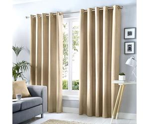 Fusion Sorbonne Natural Blackout Eyelet Curtains - W90 x L90 (229x229cm) - 2 Thermal Panels - 100% Cotton - Thick Weave - Soundproof Drapes - Bedroom/Living Room
