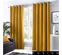 Fusion Sorbonne Ochre Eyelet Curtains - W117 x L183cm (46 x 72") - 100% Cotton Thermal Drapes for Bedroom & Living Room - 2 Panels - Yellow Door Curtains