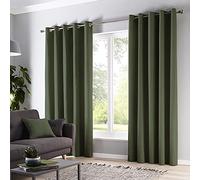 Fusion Sorbonne Olive Green Eyelet Curtains W66 x L54 (168 x 137cm) - 2 Panels - 100% Cotton - Thermal Drapes & Window Treatment - Plain Green Curtains for Bedroom or Living Room