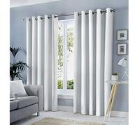 Fusion Sorbonne White Curtains W117 x L229cm - 2 Panels - 100% Cotton Eyelet - Thermal Drapes for Bedroom/Living Room - Door Curtain - Plain White Modern Cotton Curtains
