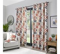 Fusion Spice Orange Retro Eyelet Curtains W66 x L54 (168x137cm) - 2 Panels - 100% Cotton Geometric Drapes in Terracotta - Crescent Collection - Bedroom/Living Room Window Decor