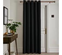 Fusion Strata Black Eyelet Curtain - Single Panel W66 x L84 (168 x 214cm) - Thermal Insulated - Bedroom/Living Room/Door - Modern Blackout Drape