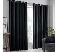 Fusion - Black Curtains W46 x L72 (117 x 183cm) - 2x Panels - Eyelet Curtains in Black - Thermal Curtains for Bedroom/Living Room - Black Curtains & Drapes - Black Door Curtains - Strata Collection