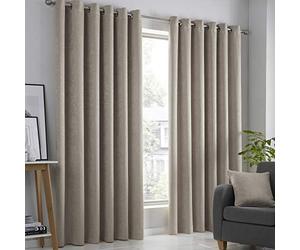 Fusion - Strata - Blockout Pair of Eyelet Curtains - 46" Width x 54" Drop (117 x 137cm) in Natural