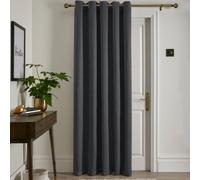 Fusion Strata Dim Out Woven Charcoal Eyelet Single Panel Door Curtain