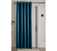 Fusion 'Strata' Dim out woven Eyelet Single Panel Door Curtain in Teal | Size: 168 cm width x 214 cm drop Fusion Teal 168 cm width x 214 cm drop