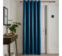 Fusion Strata Dim Out Woven Teal Eyelet Single Panel Door Curtain
