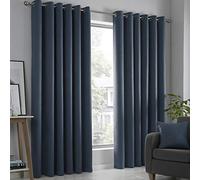 Fusion Strata Eyelet Curtains - W46 x L54" (117x137cm) - Navy Blue - Thermal Drapes - 2 Panels - Dark Blue Door Curtains - Bedroom & Living Room - Modern Style - Light Blocking Fabric