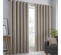 Fusion Strata Natural Linen Eyelet Curtains W228 x L183cm (W90 x L72") - Thermal Insulated - 2 Panels - Bedroom/Living Room/Door Drapes