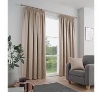 'Galaxy' Pair of Light Reducing Thermal Effect Pencil Pleat Curtains Fusion Natural 168cm width x 183cm drop