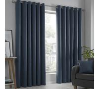 Fusion Strata Navy Triple-Woven Dimout Eyelet Curtains