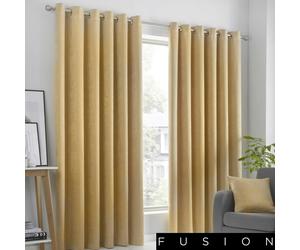 Fusion STRATA Ochre Yellow Dim Out Eyelet Curtains & Cushions