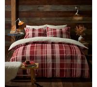 Fusion Strata Red Check Fleece Duvet Cover - Double Size (200 x 200cm) - Reversible Tartan Design - Burgundy Flannelette Bedding - Teddy Bear & White Fleece Quilt Cover