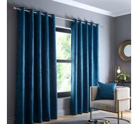 Fusion Strata Teal Eyelet Curtains - W46 x L90 (117 x 229cm) - 2 Panels - Thermal Insulated Drapes - Teal Blue Window Treatment for Bedroom & Living Room - Modern Door Style - Soft Touch Fabric