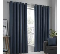 'Strata' Triple-Woven Dimout Eyelet Curtains Fusion Navy 229cm width x 183cm drop