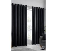 Fusion - Black Curtains W66 x L72 (168 x 183cm) - 2x Panels - Eyelet Curtains in Black - Thermal Curtains for Bedroom/Living Room - Black Curtains & Drapes - Black Door Curtains - Strata Collection