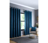 Fusion Strata Teal Eyelet Drapes - W66 x L72 (168x183cm) - Thermal Insulated - 2 Panels - Teal Blue Window Dressing for Bedroom/Living Room - Door Panel Pair - Modern Soft Furnishing