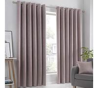 Fusion Strata Woven Eyelet Lined Curtains, Blush, 90 x 72 Inch