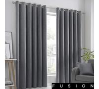 Fusion Strata Woven Eyelet Lined Curtains, Charcoal, 66 x 54 Inch