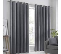 Fusion Strata Woven Eyelet Lined Curtains, Charcoal, 66 x 72 Inch