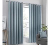 Fusion Strata Woven Eyelet Lined Curtains, Duck Egg, 46 x 72 Inch