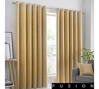 Fusion Strata Woven Eyelet Lined Curtains, Ochre, 66 x 54 Inch